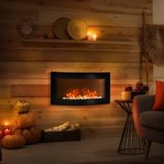 Fireplaces Homcom 1000/2000W LED Curved Glass Electric Wall Mounted Fire Place