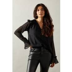 Clothing Wallis Occasion Ruffle Sleeve Metallic Blouse - Black