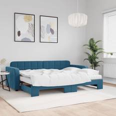Dagbädd sängar och madrasser vidaXL Dagbädd Utdragbar Med Madrasser Blå 80x200 cm Sammet