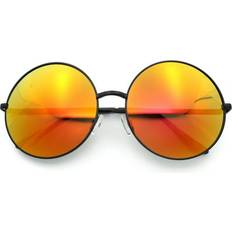 SA106 Oversize Round Circle Lens Sunglasses - Black/Orange