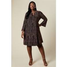 Rose Gold - Women Clothing Wallis Curve Metallic Print Jersey Shift Dress - Rose Gold