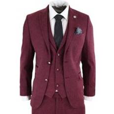 Red Suits Herringbone Wool Tweed Retro Suit - Wine