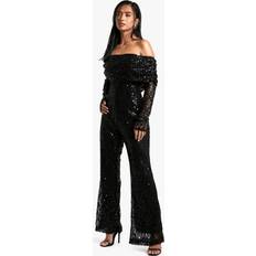 boohoo Petite Bardot Sequin Lace Jumpsuit - Black