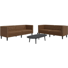 Chesterfield soffa vidaXL Soffgrupp Chesterfield 2 Delar Brun Konstmocka Soffa 3-sits