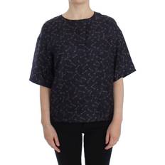 Dolce & Gabbana Blue Blouses Dolce & Gabbana Silk Blouse Blue Gold Key Print