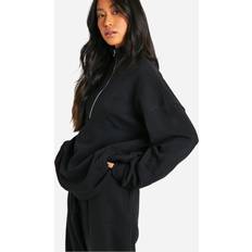 boohoo Embroidered Half Zip Oversized Sweatshirt - Black