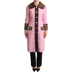 Dolce & Gabbana Pink Coats Dolce & Gabbana Leopard Trench with Crystal Buttons Chic Pink