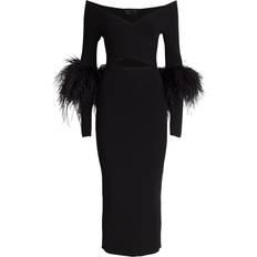 LaPointe Ostrich Feather-Trimmed Cross-Front Dress - Black