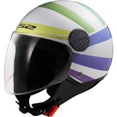 Purple Motorcycle Helmets LS2 OF558 Sphere Lux II Swirl Jet Helmet, white-pink-green-blue-purple-yellow, for Men