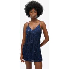 Superdry Short Dresses Superdry Fringe V Neck Cami Mini Dress - Navy