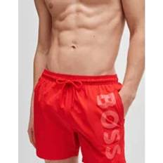HUGO BOSS Red Swimwear HUGO BOSS Vertical Logo Quick Dry Swim Shorts - Red