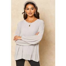 Dame - One Size Bluser Aftershock London Long Sleeve Pleated Blouse - Silver/Grey