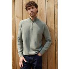 Clothing Threadbare Textured Knit Quarter Zip Jumper - Olive