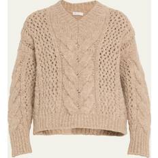 Denim - Women Sweaters Brunello Cucinelli Irish Cable Knit V-Neck Sweater - Denim