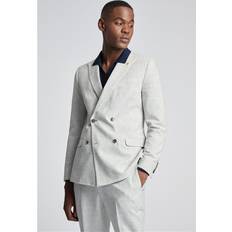 Slim Fit Double Breasted Flannel Suit Jacket - Cool Grey