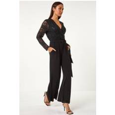 Elastane/Lycra/Spandex Jumpsuits & Overalls Roman Sequin Lace V-Neck Stretch Jumpsuit - Black