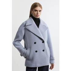 Karen Millen S Coats Karen Millen Textured Wool Blend Short Pea Coat - Pale Blue