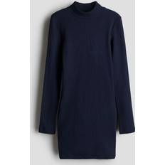 Long Sleeves Dresses Children's Clothing H&M Girls Ribbed Turtleneck Dress - Blue