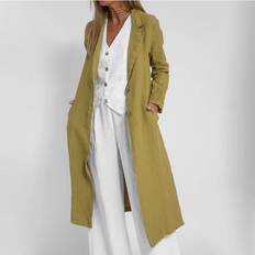 Women - Yellow Coats Maxpower Cotton Linen Outerwear Coat - Yellow