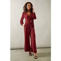 Clothing Wallis Petite Occasion Chiffon Sleeve Wide Leg Jumpsuit - Wine