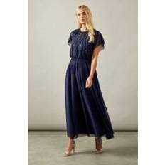 Clothing Wallis Petite Occasion Linear Embellished Midaxi Dress - Navy