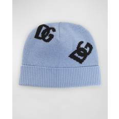 Dolce & Gabbana Headgear Dolce & Gabbana DG Logo Ribbed-Knit Wool Beanie Celeste Chiaro