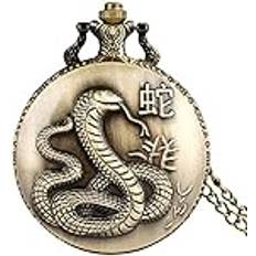 Pocket Watches Badalo Antik brons kinesisk zodiak serie design kvarts djur halsband hänge gåva gammaldags kedja, Orm