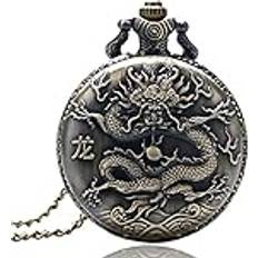 Pocket Watches Badalo Antik brons kinesisk zodiak serie design kvarts djur halsband hänge gåva gammaldags kedja, Drake