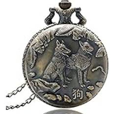 Pocket Watches Badalo Antik brons kinesisk zodiak serie design kvarts djur halsband hänge gåva gammaldags kedja, hund