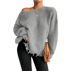 Shein Pullover Shein Essnce Drop Shoulder Distressed Trim Sweater