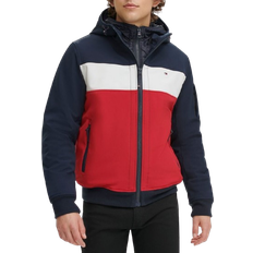 Men - Multicolored Outerwear Tommy Hilfiger Men's Hoodie Bomber Combo Jacket - Midnight/Ice/Red Combo