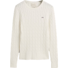 Gant Stretch Cotton Cable Knit Crew Neck Sweater - Eggshell