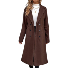 Shein Frenchy Lapel Neck Double Breasted Belted Overcoat