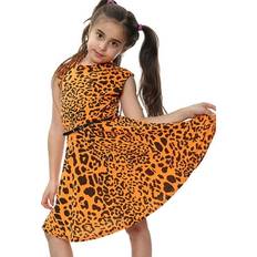 Orange Dresses A2Z Kids Kids Girls Skater Dress - Neon Color Leopard Print - Orange