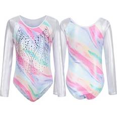 Silver Bodysuits Children's Clothing Silvercell Long Sleeve Shiny Gymnastics Leotards -