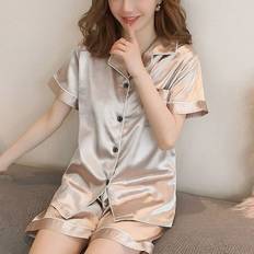 Jacenvly Silk Pajamas Set for Women - Beige