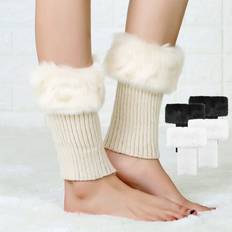 Beige Arm & Leg Warmers Yuanbang Knitted Legwarmers Short Button - Beige