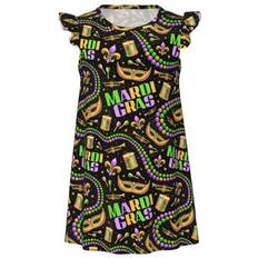 Black - Girls Nightgowns Kll Mardi Gras Print Girls Nightgown - Black