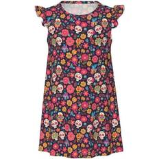 Kll Apricot Color Skull Flower Print Nightgown - Black