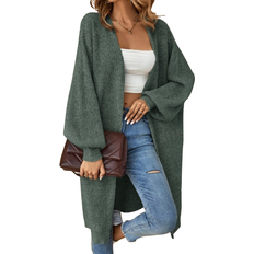 Shein Cardigans Shein Lune Drop Shoulder Ribbed Knit Duster Cardigan - Green