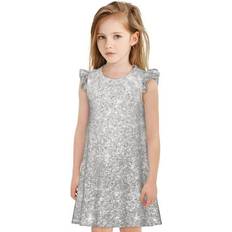 Silver Nightgowns Children's Clothing Rateoe Glitter Pattern Girls Nightgown - Silver