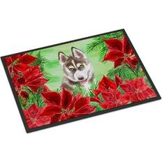 Entrance Mats Siberian Husky Poinsettas Mat 18 x 27 in Gray