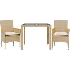 Rattan Set da pranzo per patio vidaXL 3-tlg Garten-Essgruppe mit Kissen Beige Poly Rattan und Glas Essgruppe