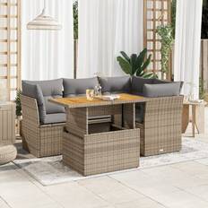 vidaXL Garten-Sofagarnitur 5-tlg mit Kissen Beige Poly Rattan Lounge-Set