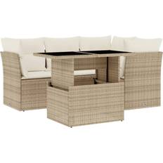 vidaXL Garten-Sofagarnitur 5-tlg mit Kissen Beige Poly Rattan Lounge-Set