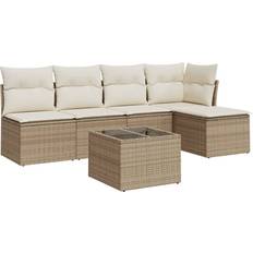 vidaXL 6-Pack Garten-Sofagarnitur mit Kissen Beige Poly Rattan Lounge-Set