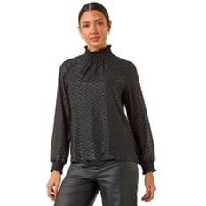 Roman ZigZag High Neck Top - Black