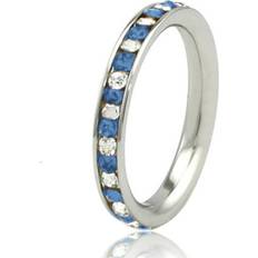 Blue - Unisex Rings Tioneer Stainless Steel Blue Sapphire & White Crystal Channel Eternity Stackable Ring