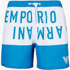 Emporio Armani XXL Swimwear Emporio Armani Brand-Print Drawstring Swim Shorts - Royal/Bianco