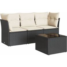 vidaXL Sofasæt til Haven 4 Dele med Hynder Polyrattan Sort Loungesæt
